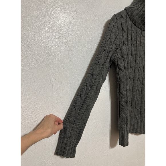 VTG Ralph Lauren Cotton Cable Knit Turtleneck Sweater M Grey Classic Preppy - Picture 3 of 13